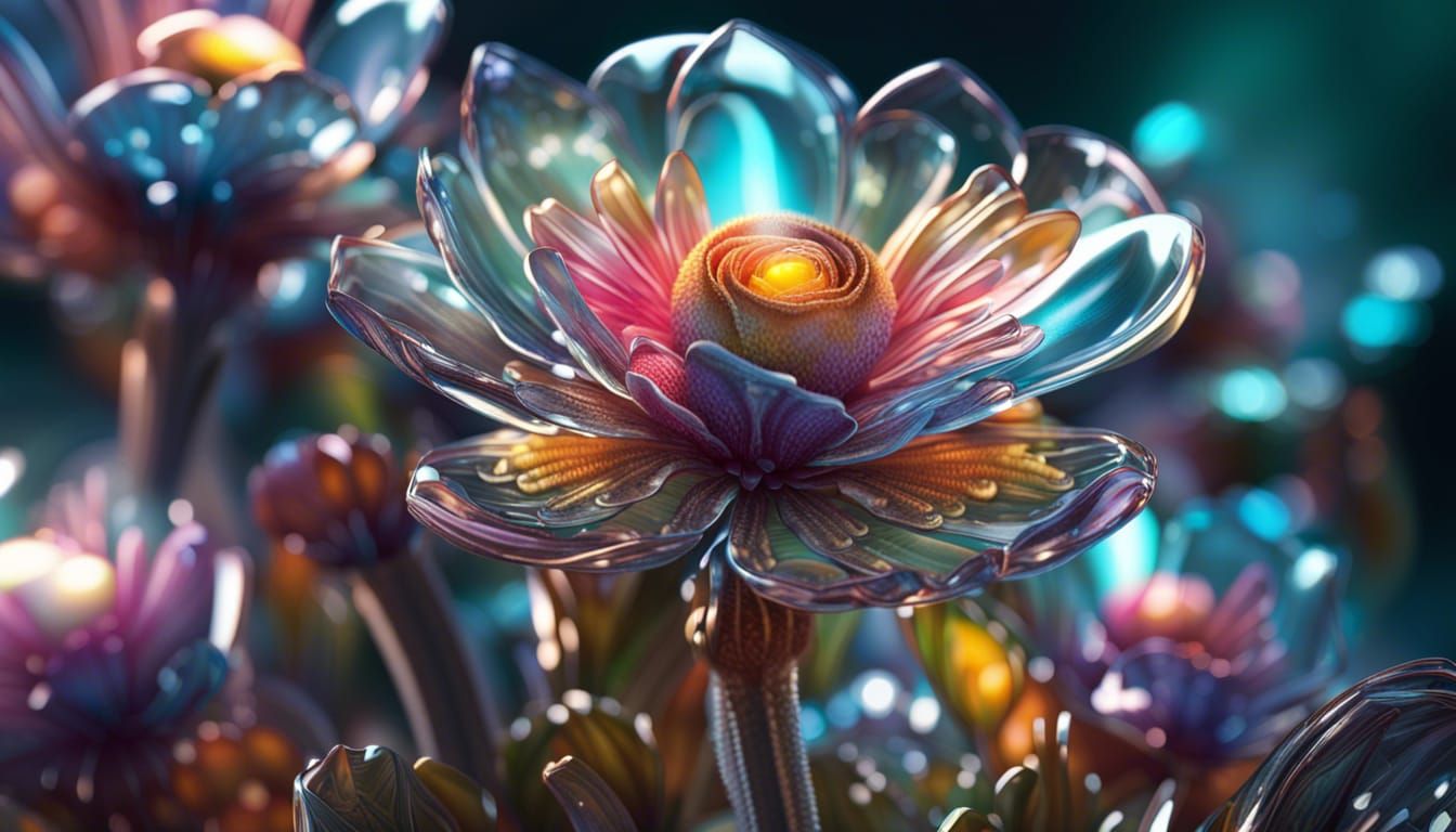 Exotic Glass Flowers on Alien Planet: Photorealistic Render