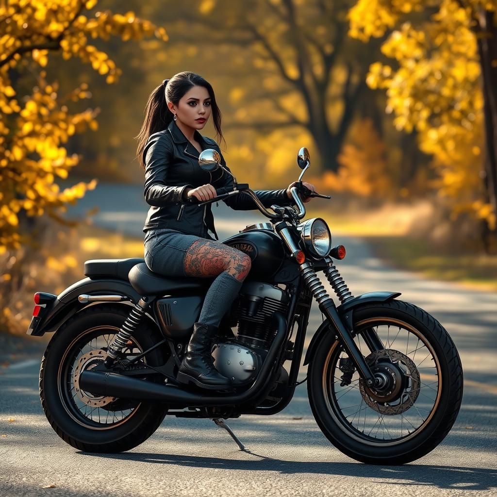 Woman on Motorcycle in Detailed 3D Anime Style