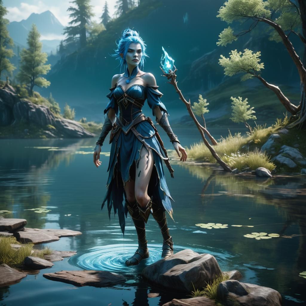 Water Witch on Lake Edge in 3D Style