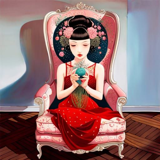Lady in Surreal Flower Chair, Digital Art