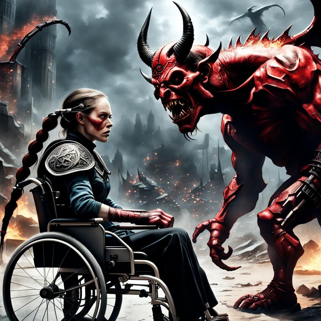 Paraplegic Warrior Confronts Devil in Matte Painting