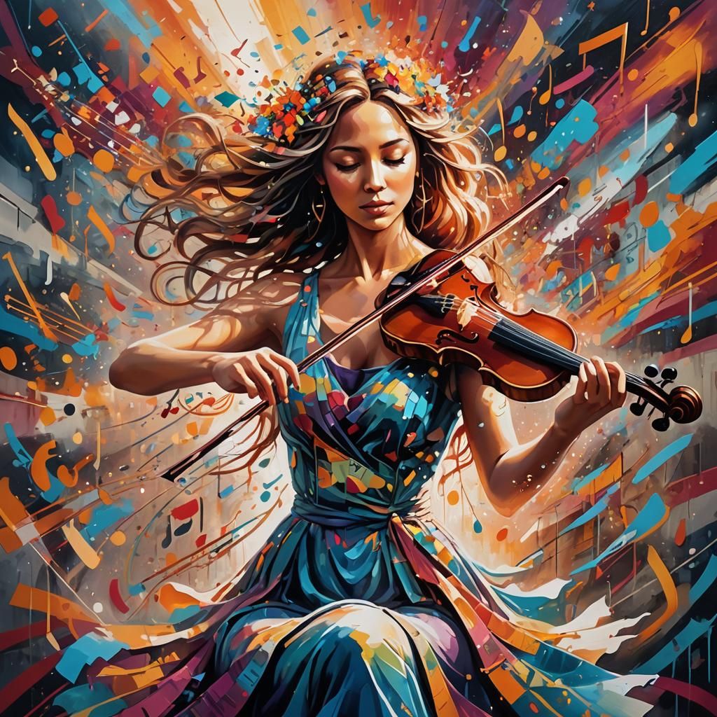 Goddess of Music in Surreal Graffiti Art