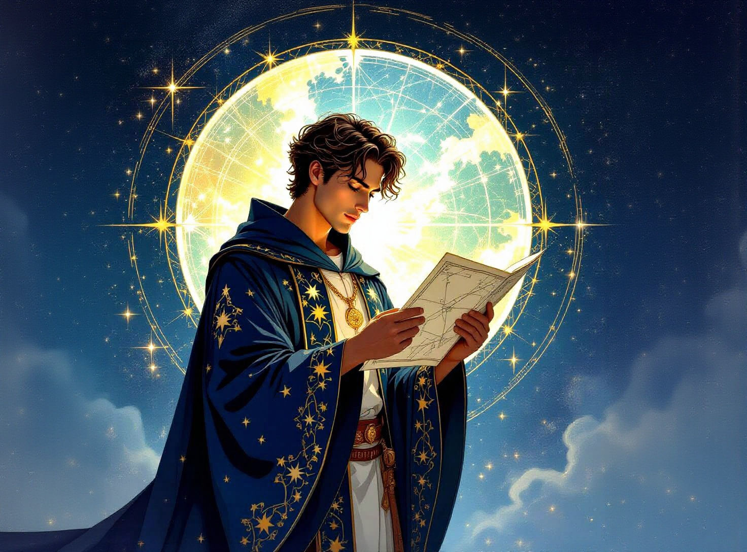 Celestial Cartographer Mapping Constellations in Starlight