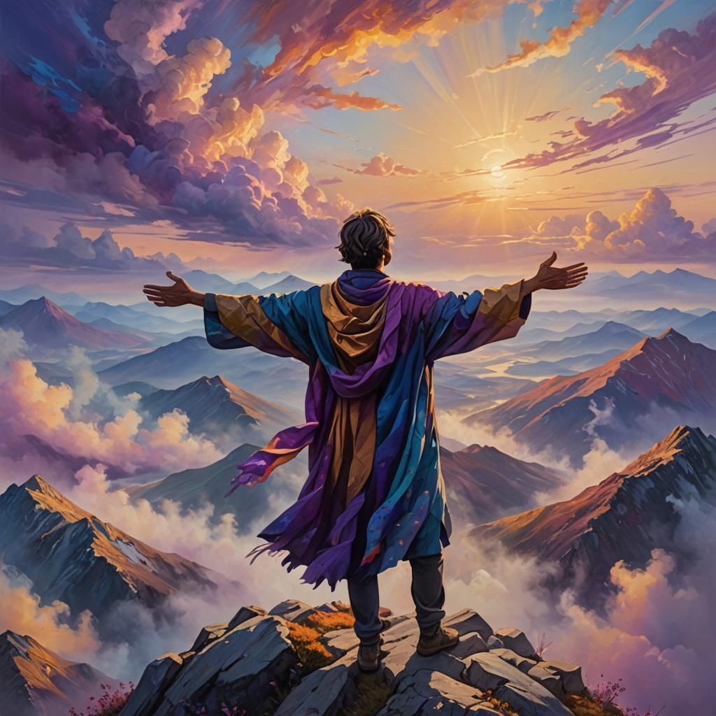 Sunrise Mountain Peak Oil Painting