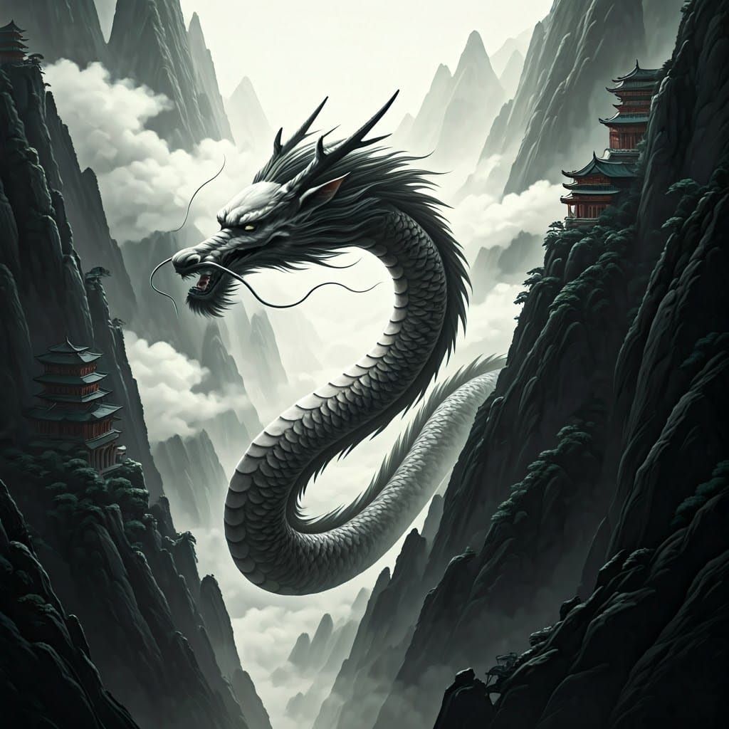 Elegant Dragon Amidst Serene Mountains