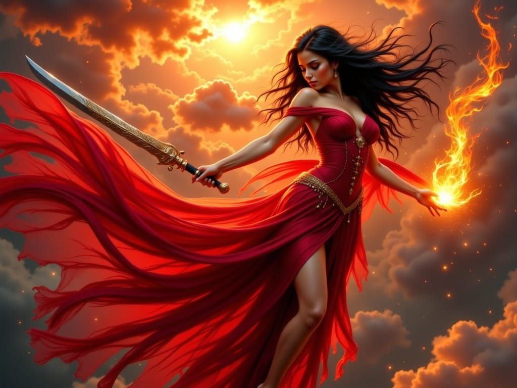 Hispanic Fire Goddess Descending to Earth