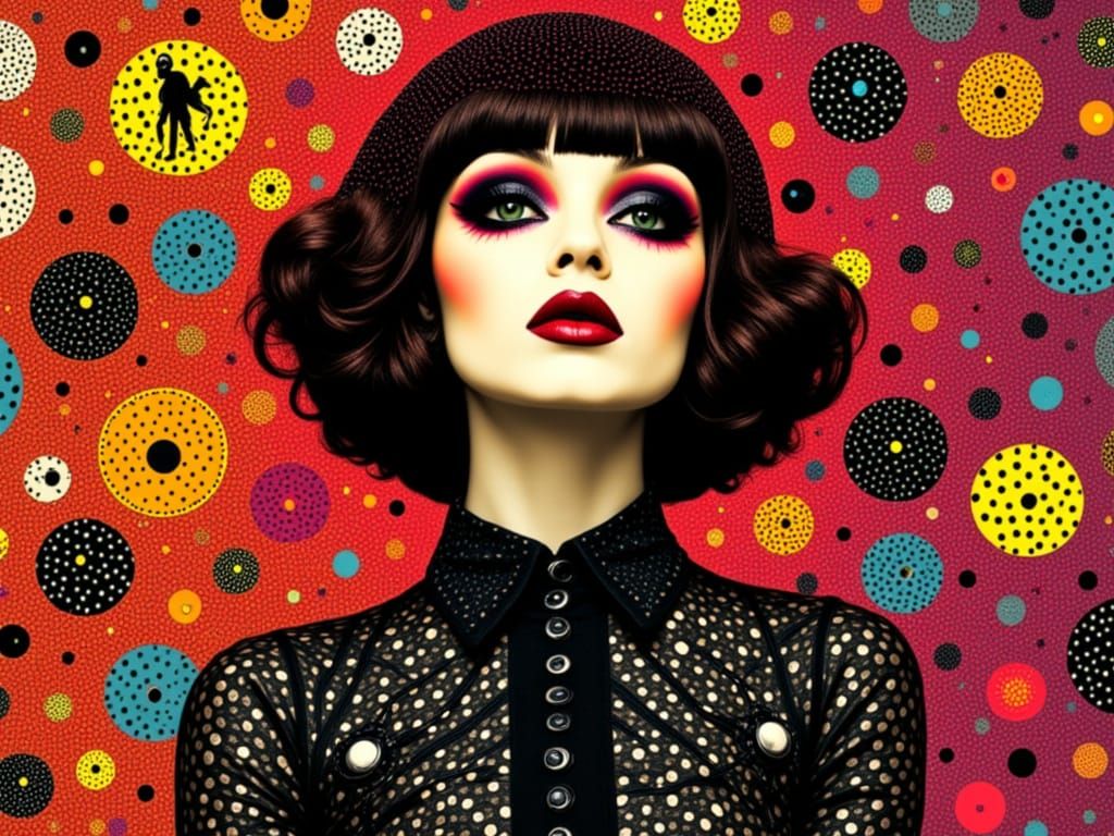 Mid-Century Pop Art Gothic Woman by Klimt & Kusama