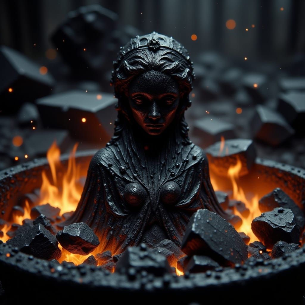 Obsidian Queen Figurine in Swirling Ash