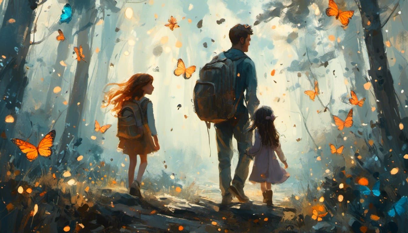 Father and Daughter Hike in Butterfly Forest