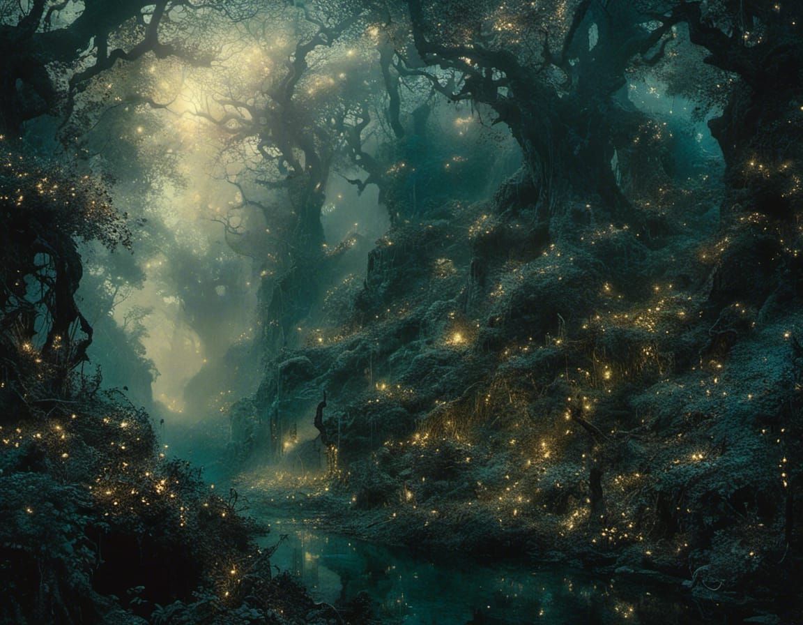 Enchanted Dark Forest in Glossy Fairycore Style