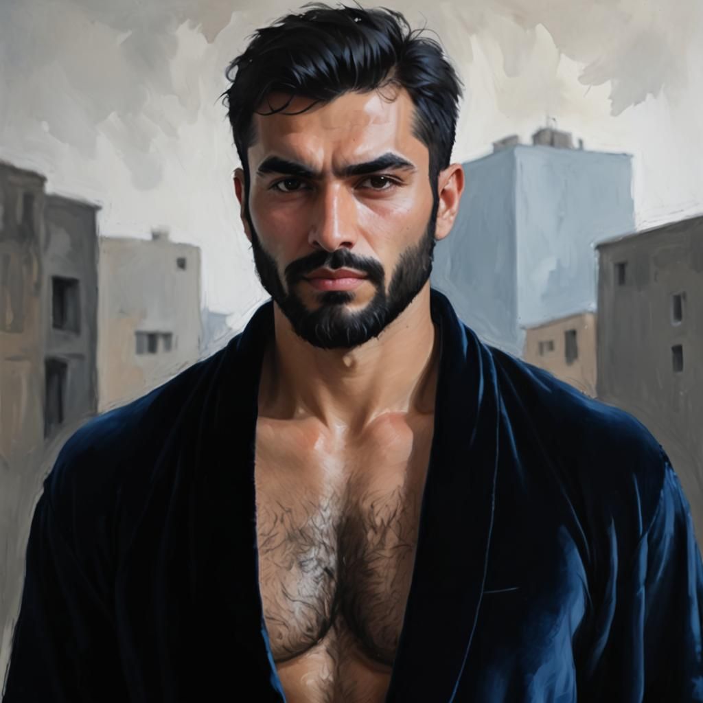 Joyful Man in Blue Velvet Robe, Impressionist Portrait