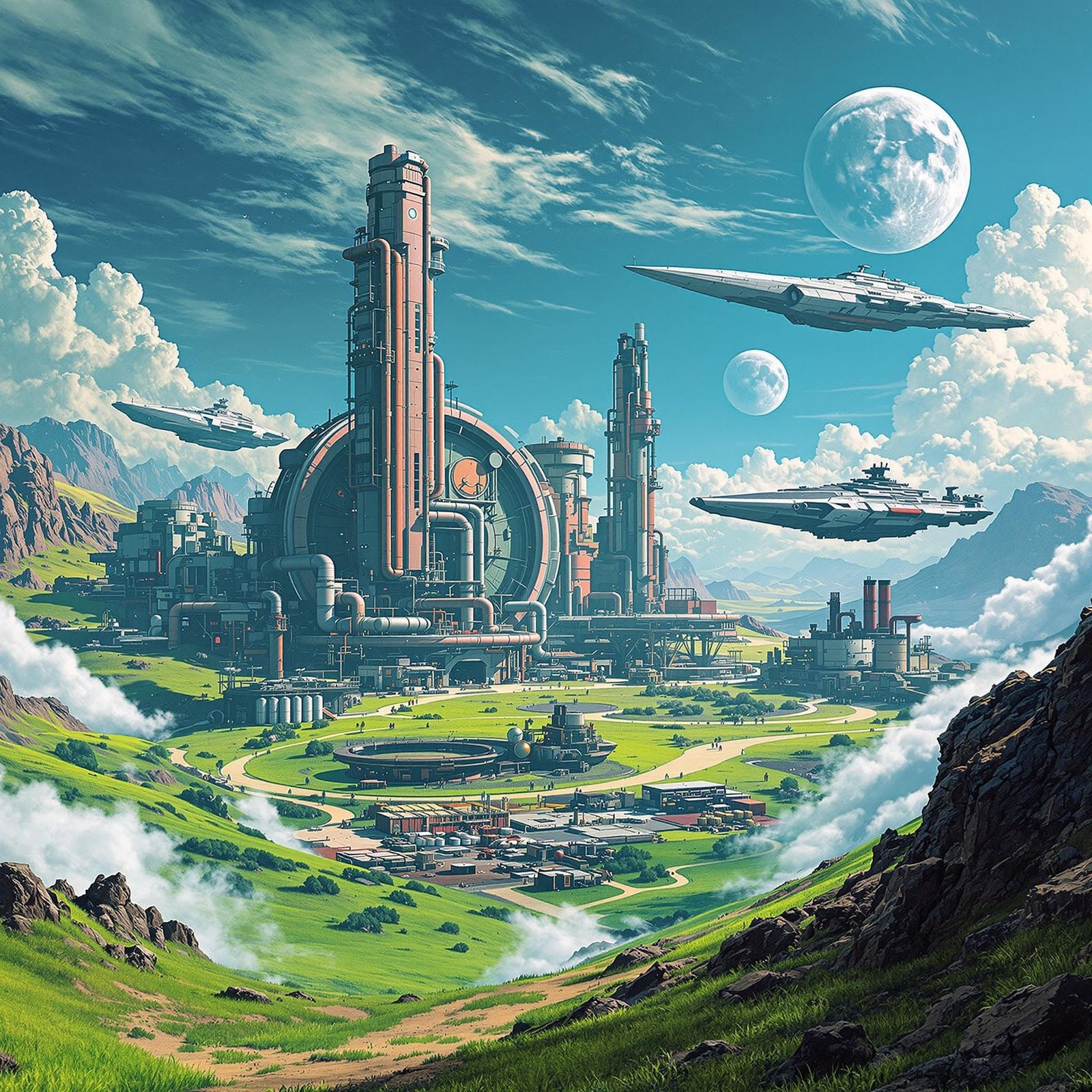 Surreal Futuristic Rebel Base on Emerald Planet