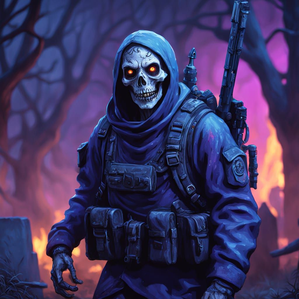 Undead Soldier Patrols Graveyard in Hyperrealistic Digital A...