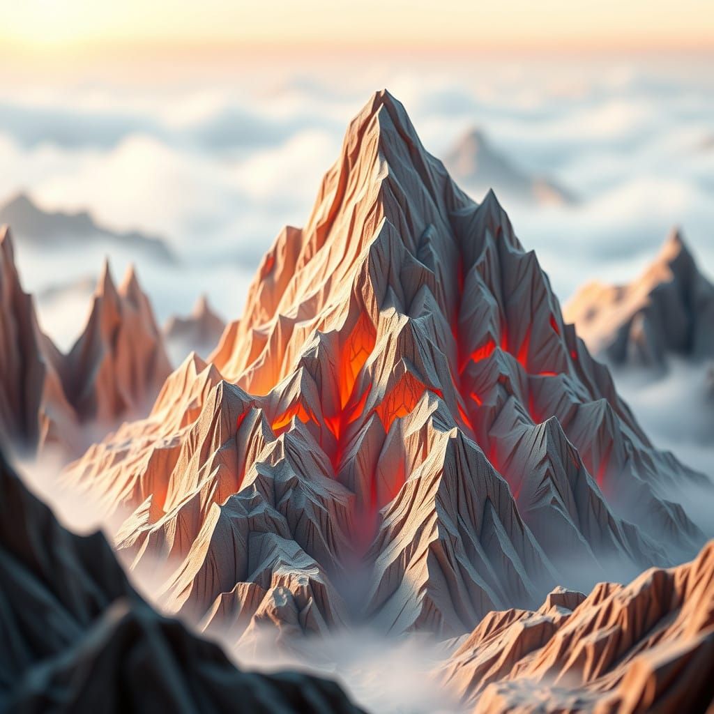 Ethereal Origami Continent Rises from the Mist