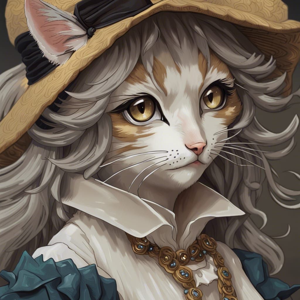 Kemono Girl in Victorian Hat, Van Gogh Style