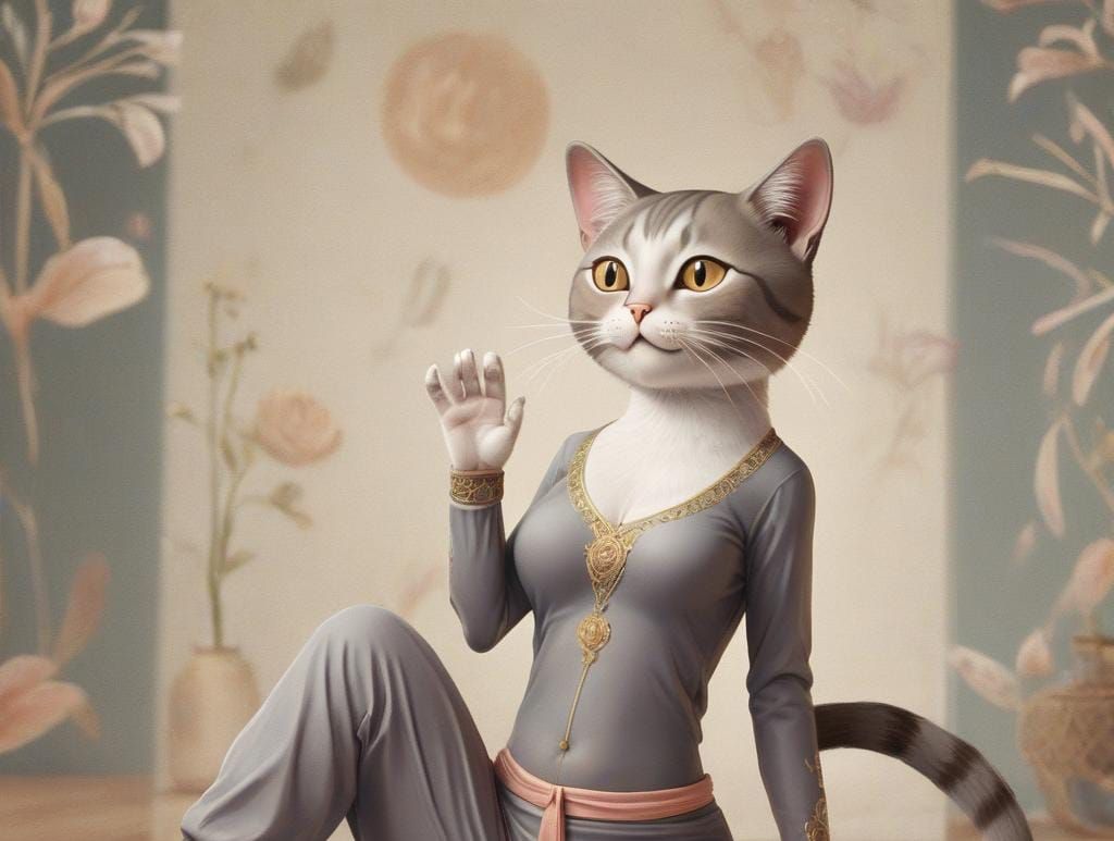 Elegant Mystical Yoga Cat Artwork