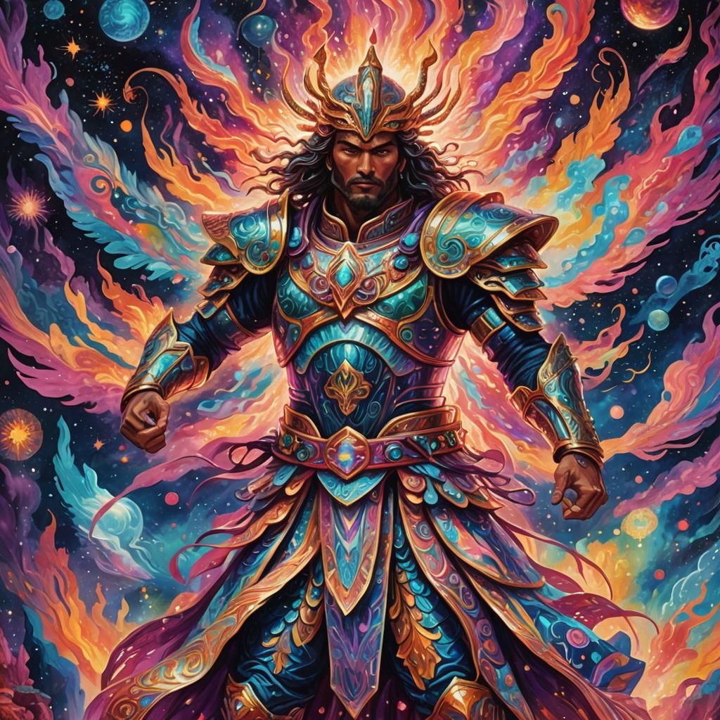 Victorious Warrior in Astral Landscape: a Psychedelic Vision