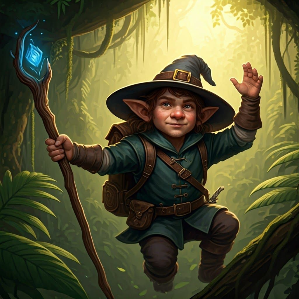 Surreal Jungle Druid Swings Through Canopy in Hyperrealistic...