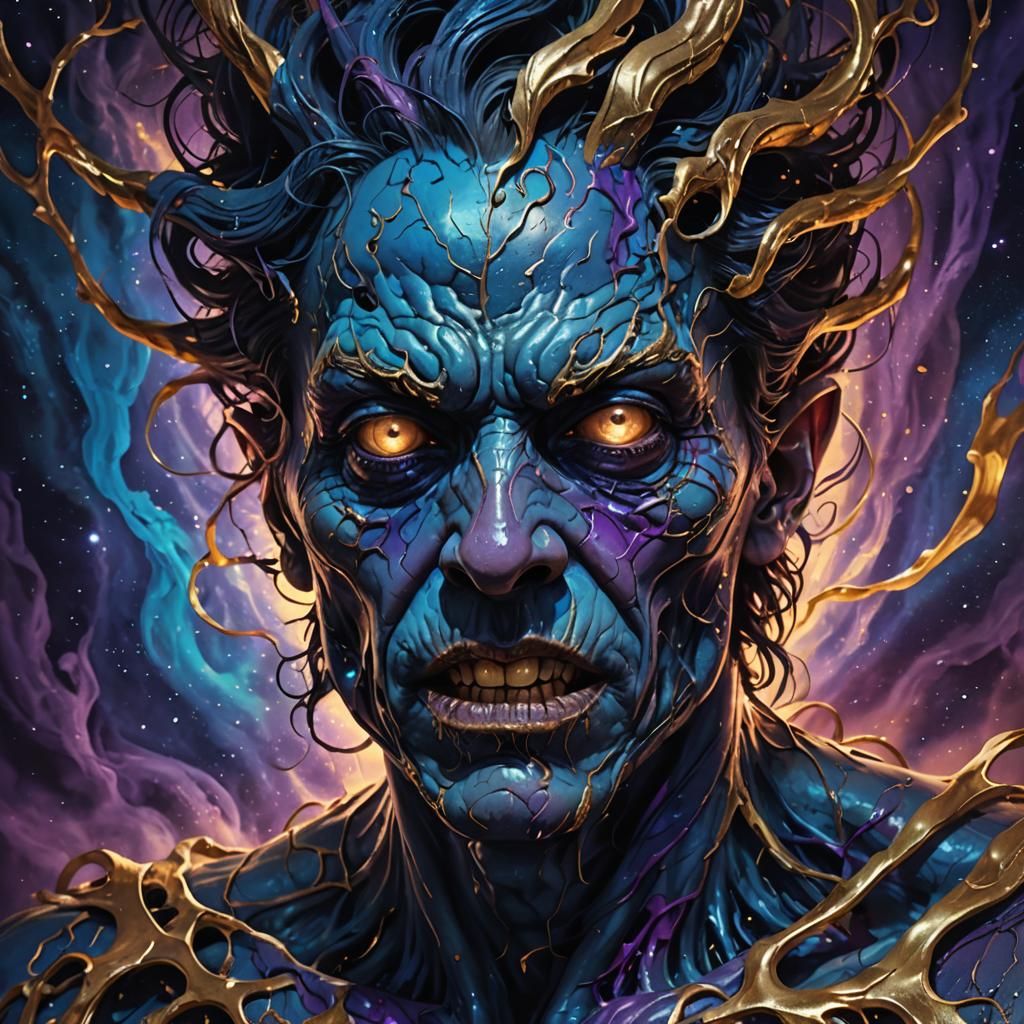 Grotesque Cosmic Horror Illustration in Mixed Media