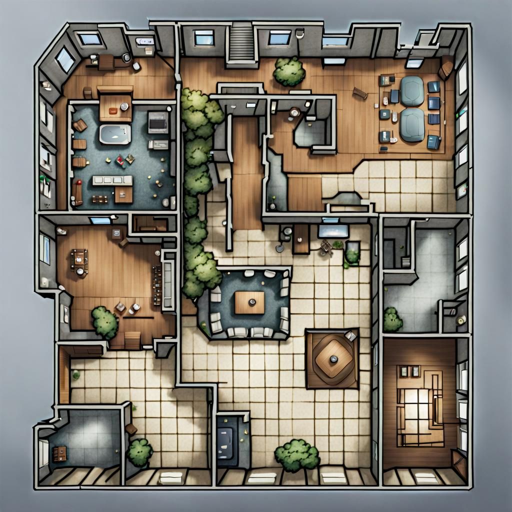 Detailed Modern Office RPG Map: Top-Down View