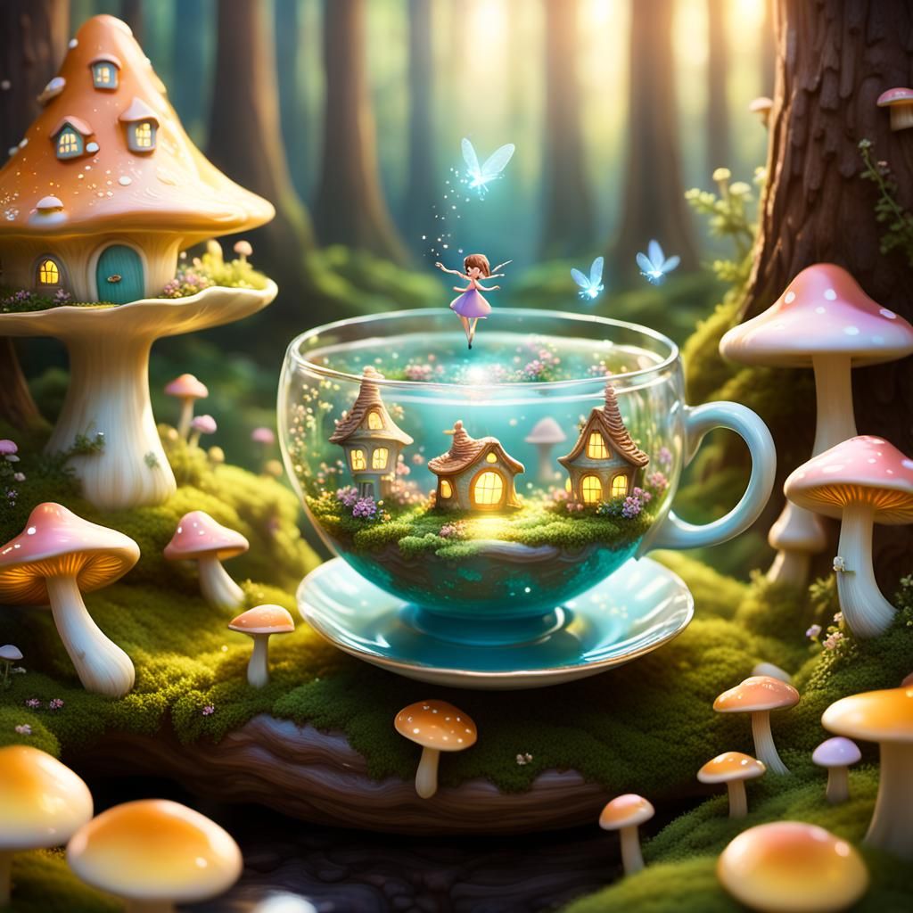 Enchanted Teacup World with Fairy in 3D Digital Art