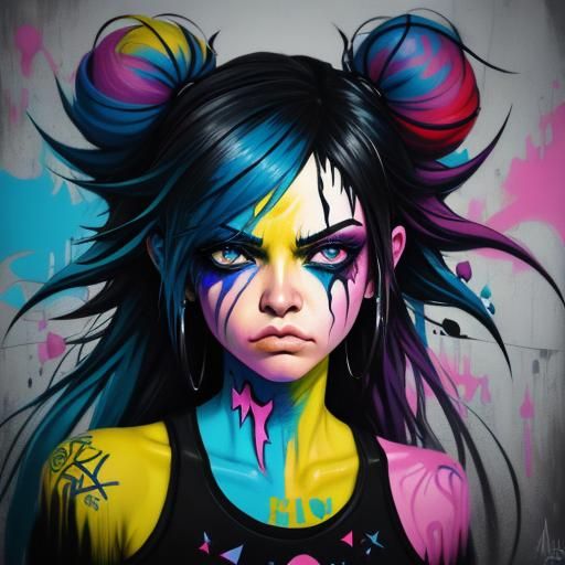 Grumpy Emo Fairy in Colorful Graffiti Art