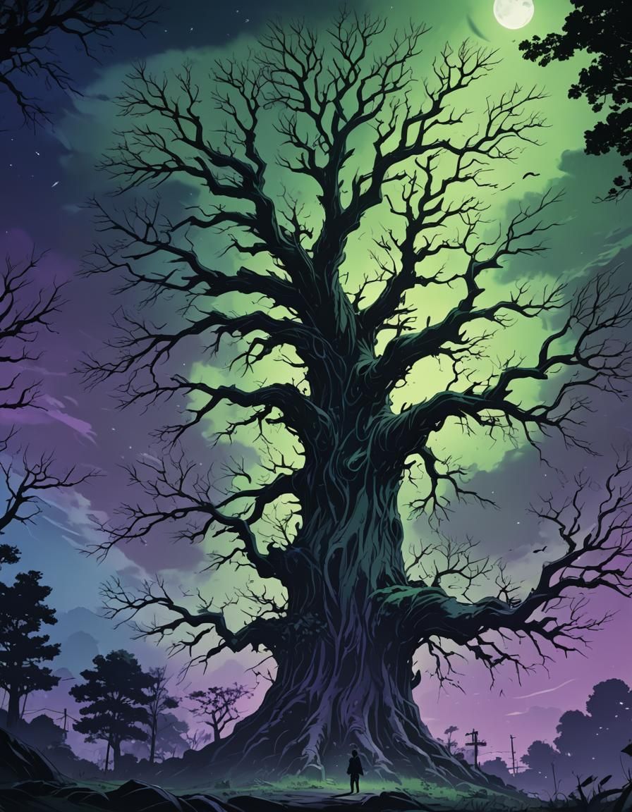 Spooky Tree in Anime Style with Dynamic Lighting
