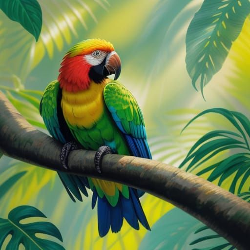 Tropical Parrot Perched on a Lush Branch in Vibrant Colors