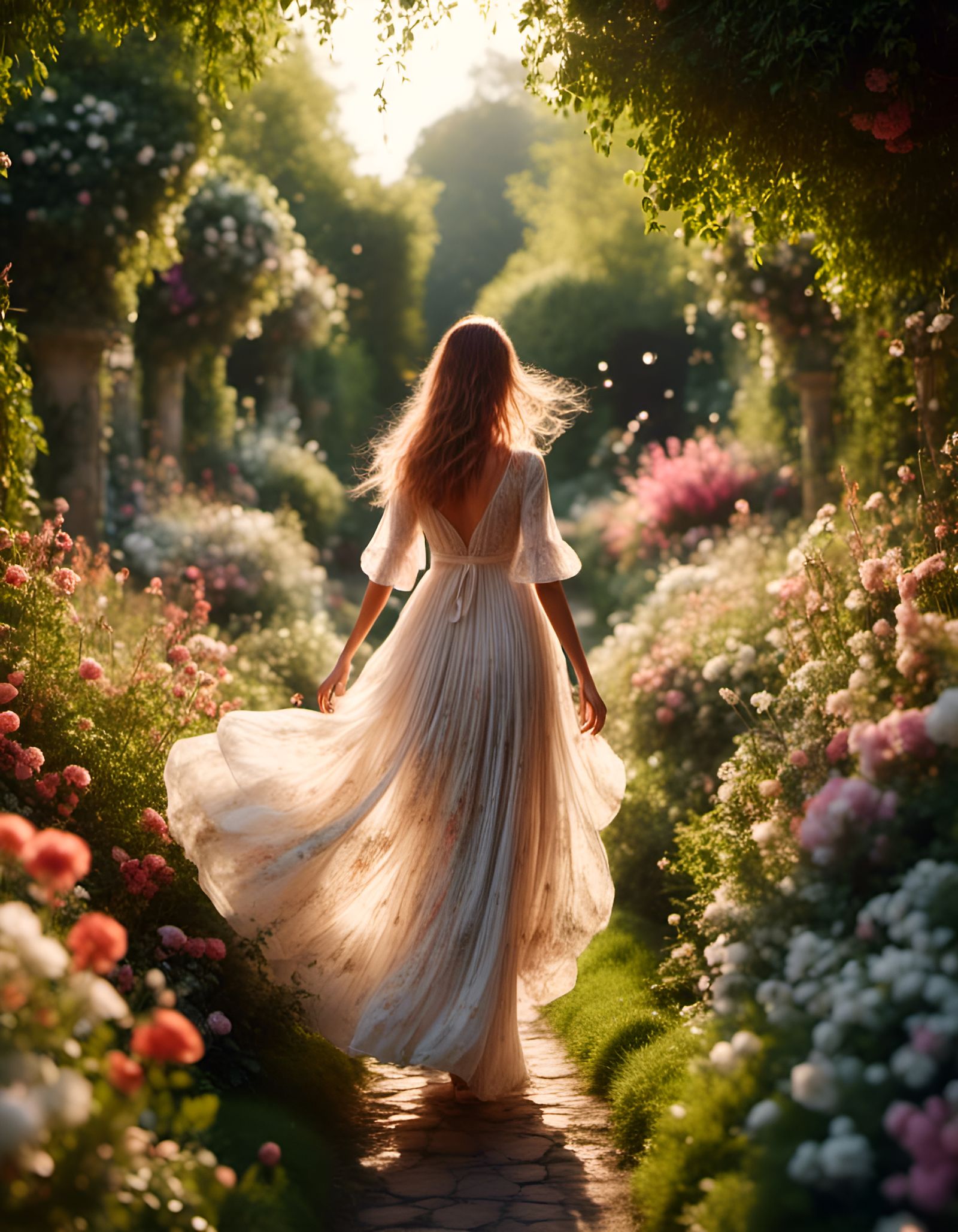 Model in Garden Path with Splatter Graffiti Style