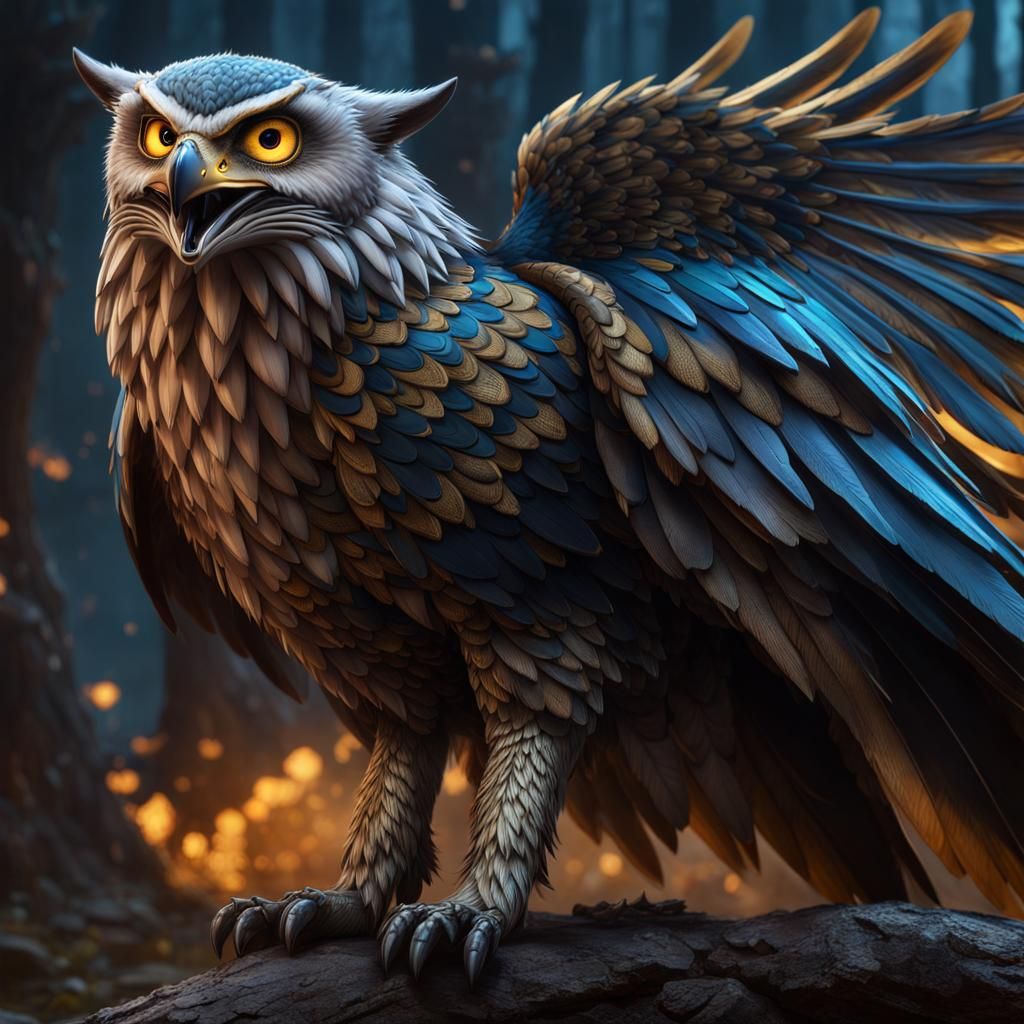 Wolf with Snake Scales and Owl Feathers