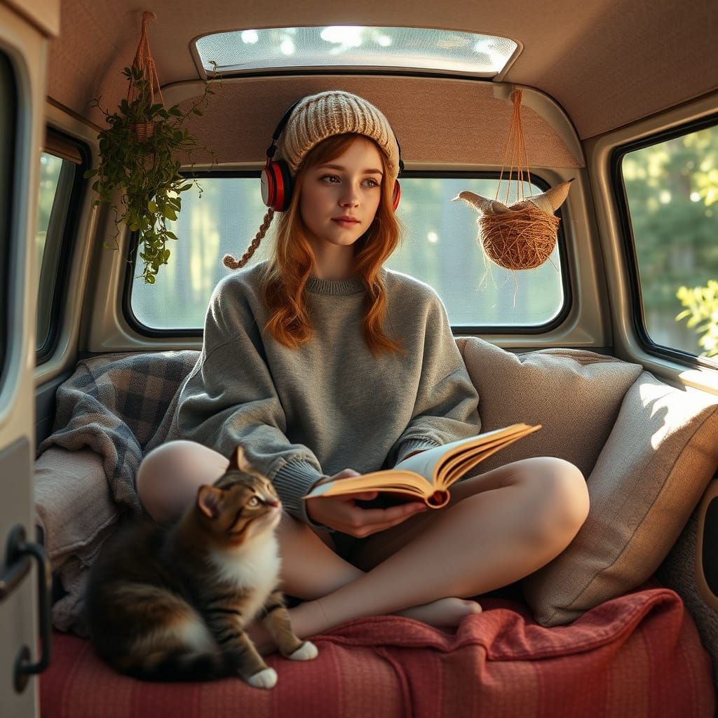Serenity in Nature: Lofi Girl's Peaceful Van Scene