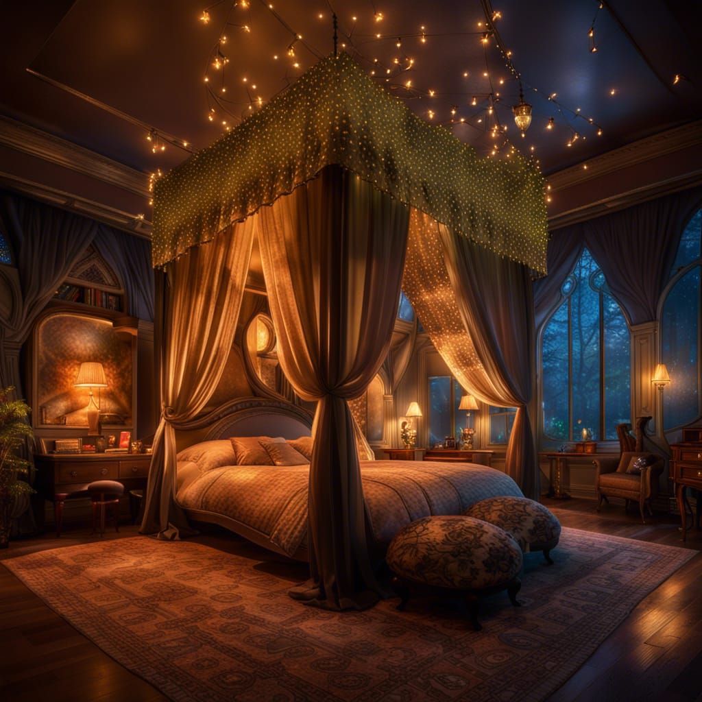 Enchanted Fairy Tale Bedroom with Fireflies