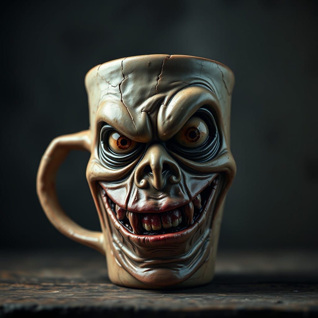 Macabre Ceramic Form Leers in Hyperrealistic, Moody Lighting