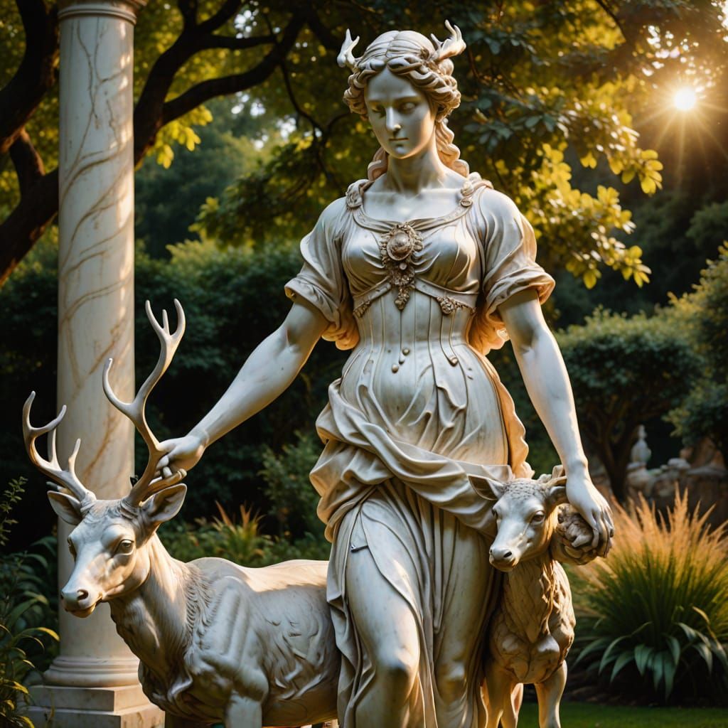 Artemis Marble Sculpture in Baroque Style