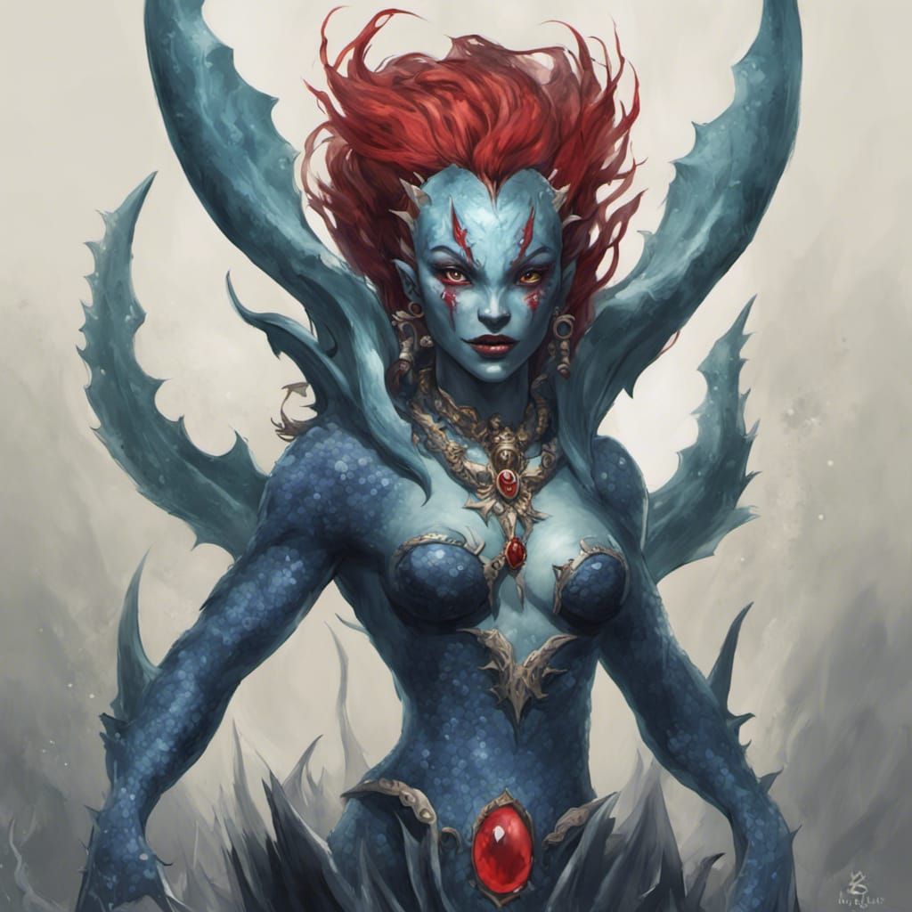 Monstrous Merfolk Paladin in Dark Fantasy Style