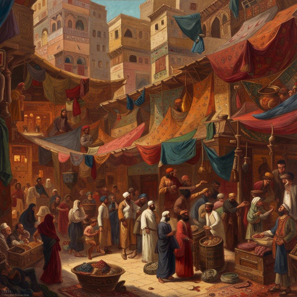 Colorful Arabic Bazaar in Orientalist Style