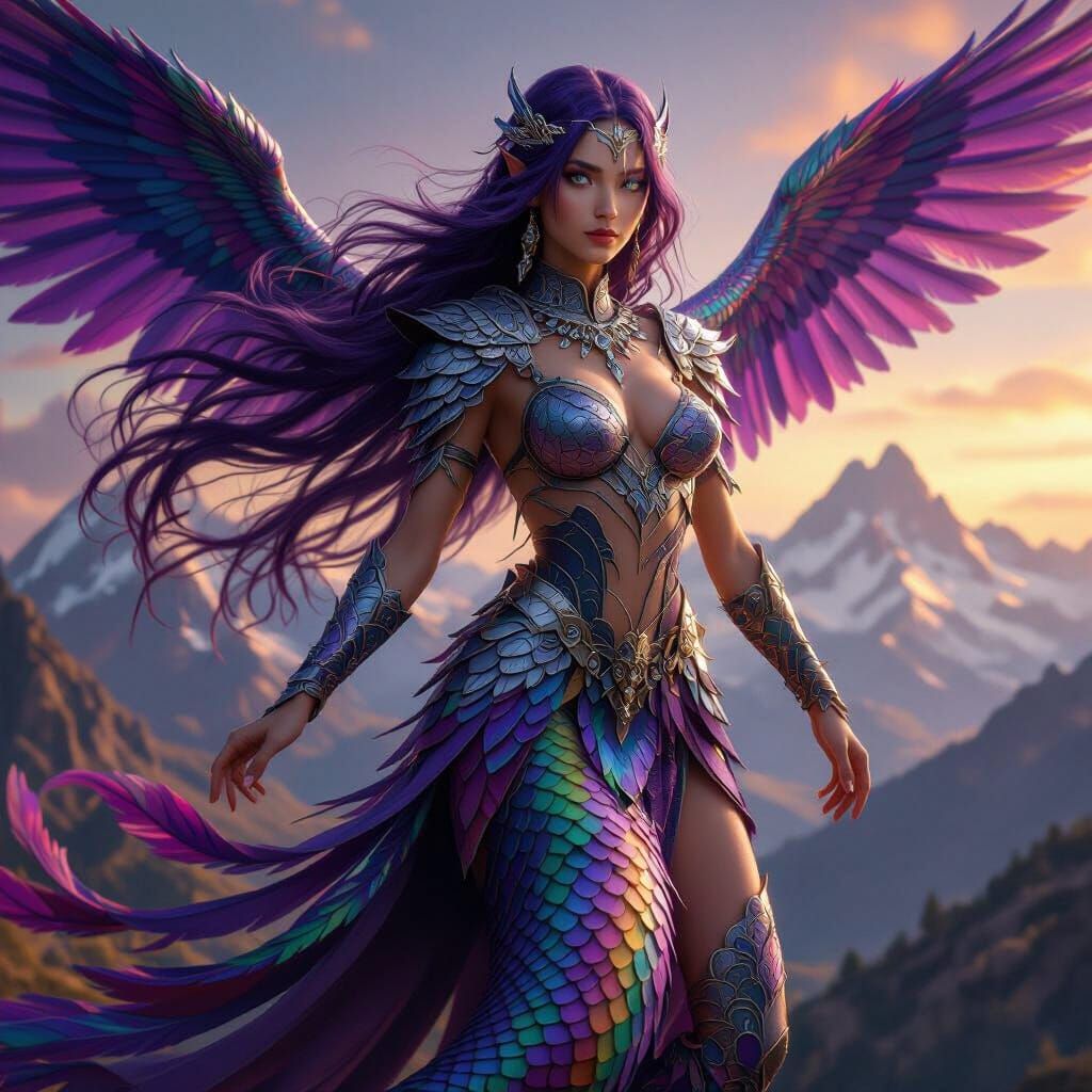 Ethereal Quetzali Maiden in Scale-Mail, Digital Art