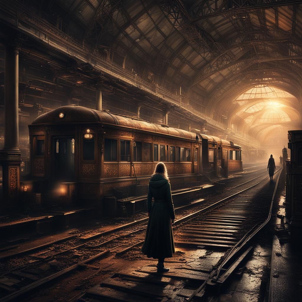 Dramatic Farewell at Train Station: Digital Matte Painting