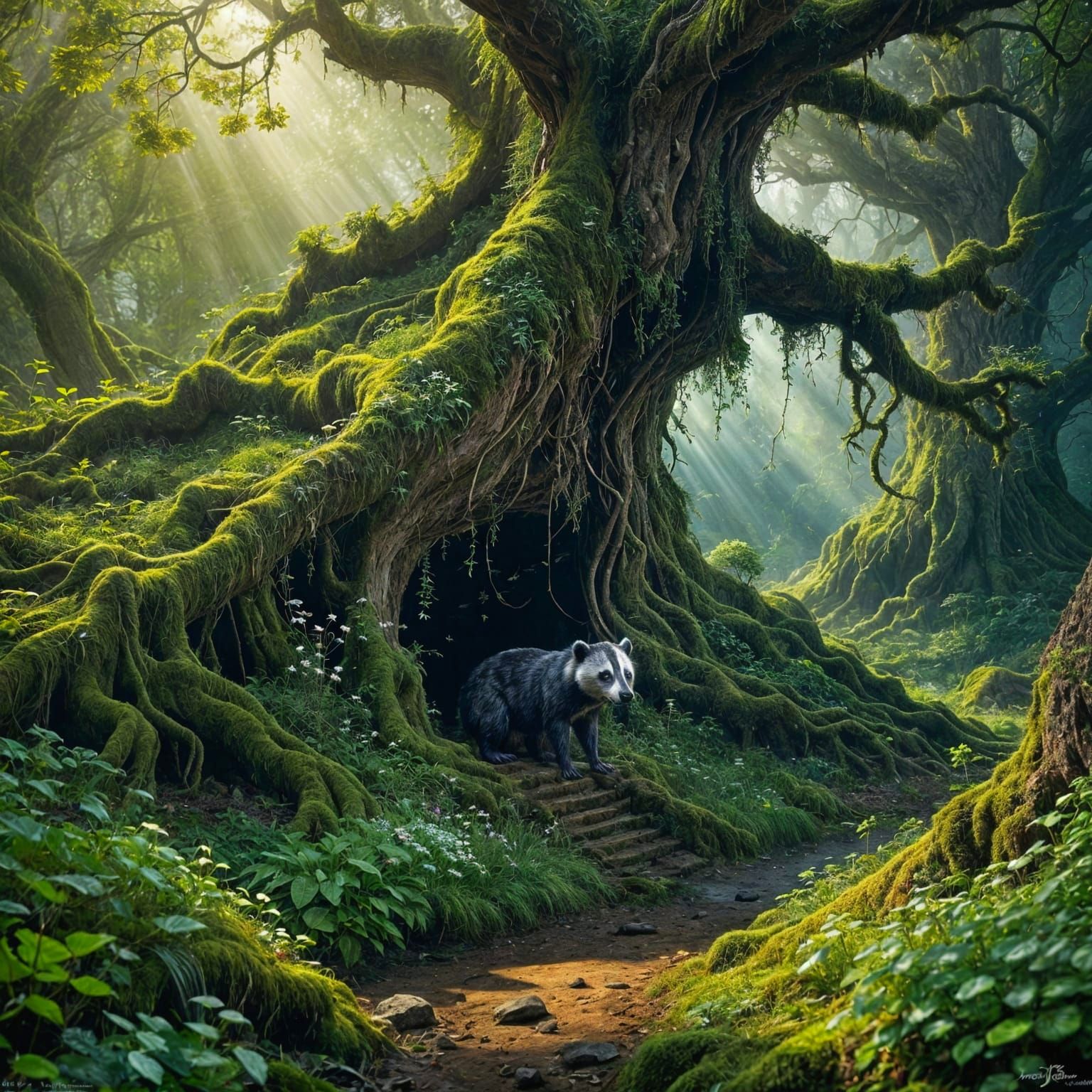 Ethereal Roots of a Giant Tree in Springtime