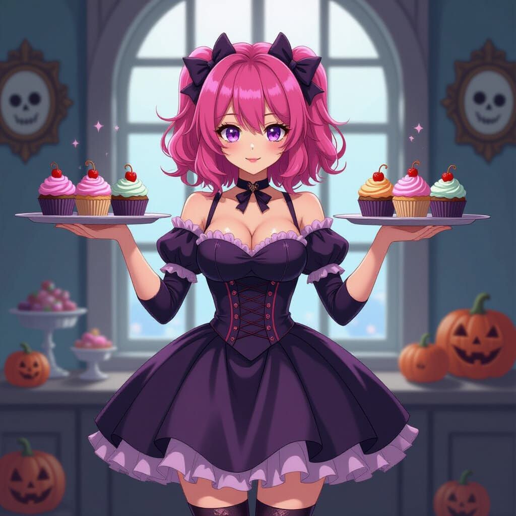 Gothic Cupcake Dress Woman with Halloween Treats