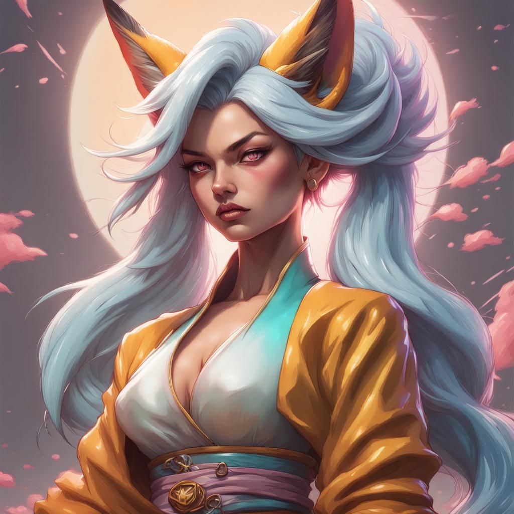 Furious Kitsune Super Saiyan Portrait in Hyperdetailed Style