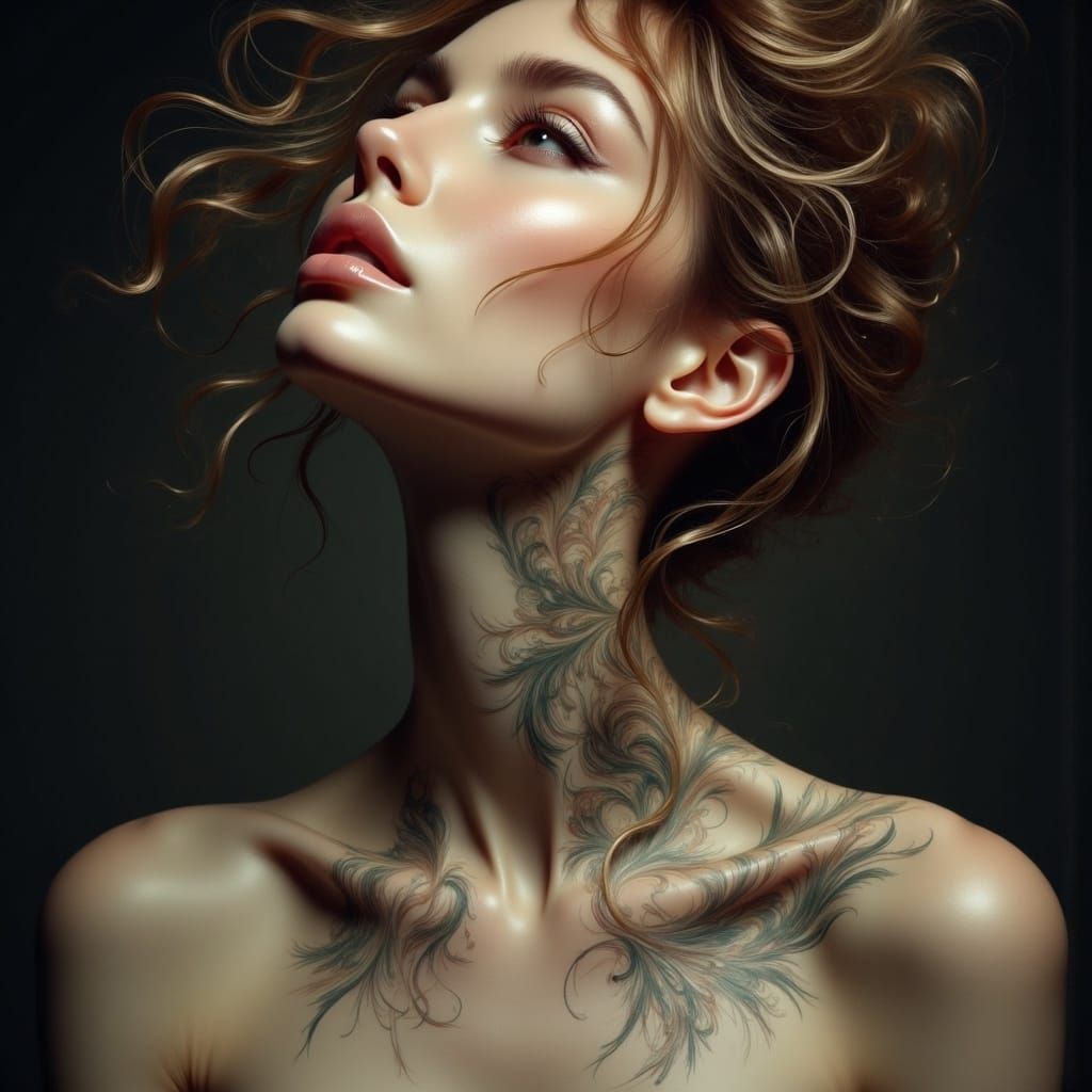 Ethereal Woman Portrait with Delicate Tattoos