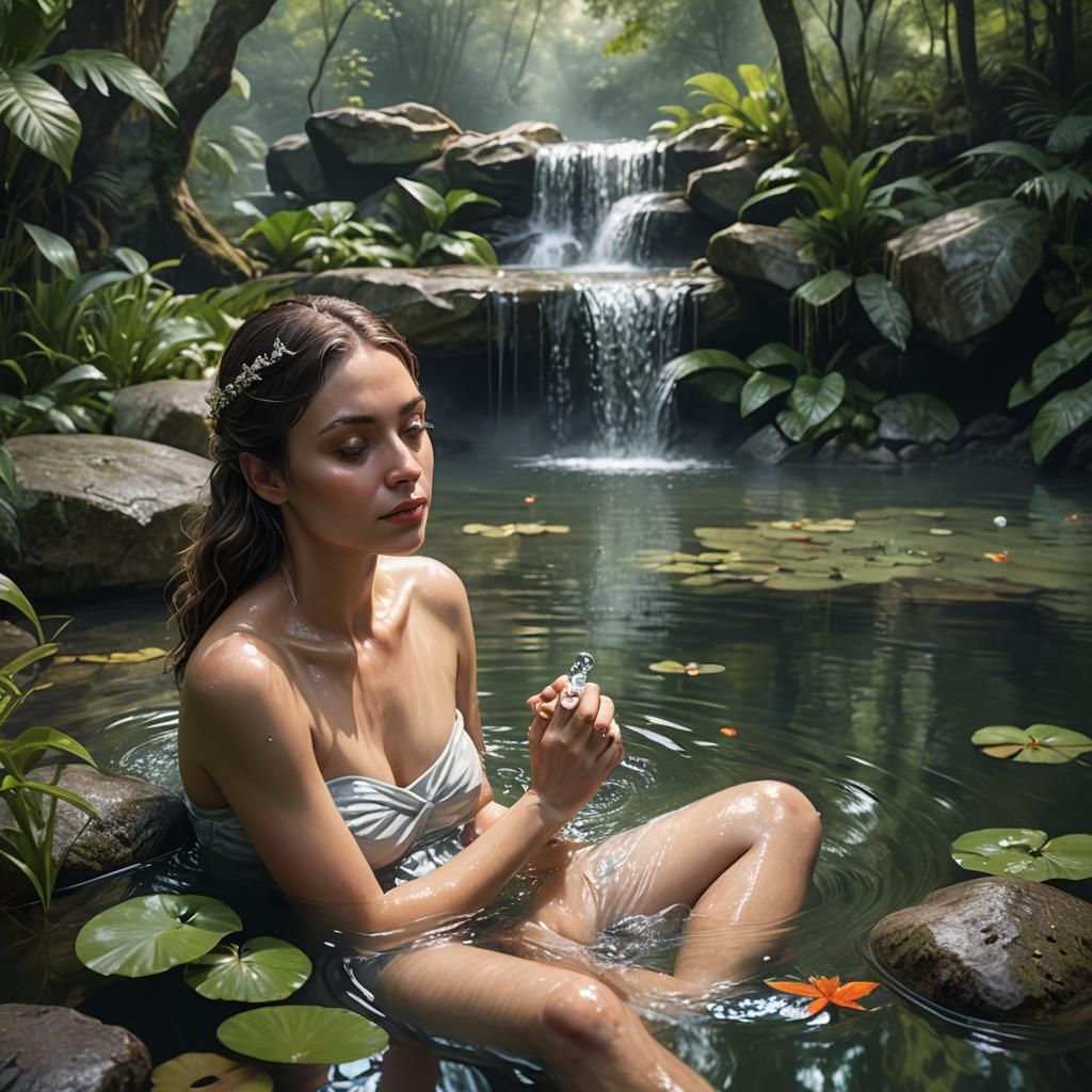Serene Woman's Bath: Hyper-Realistic 3D Portrait