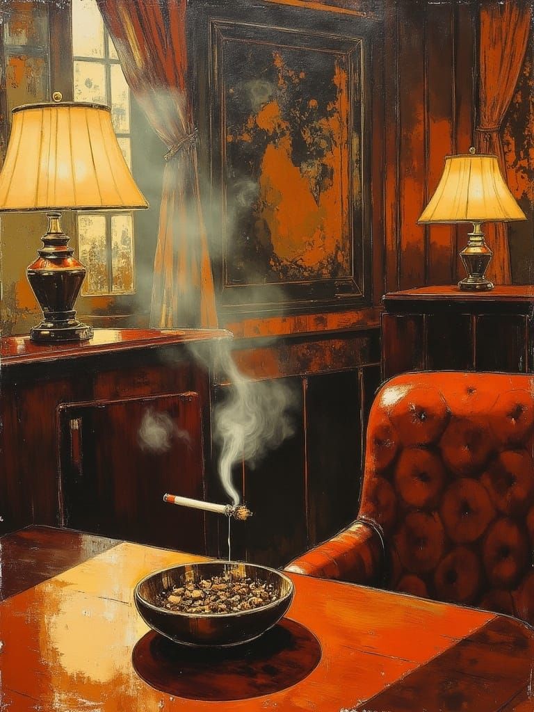 Smoky Vintage Bar Scene in Impasto Gouache