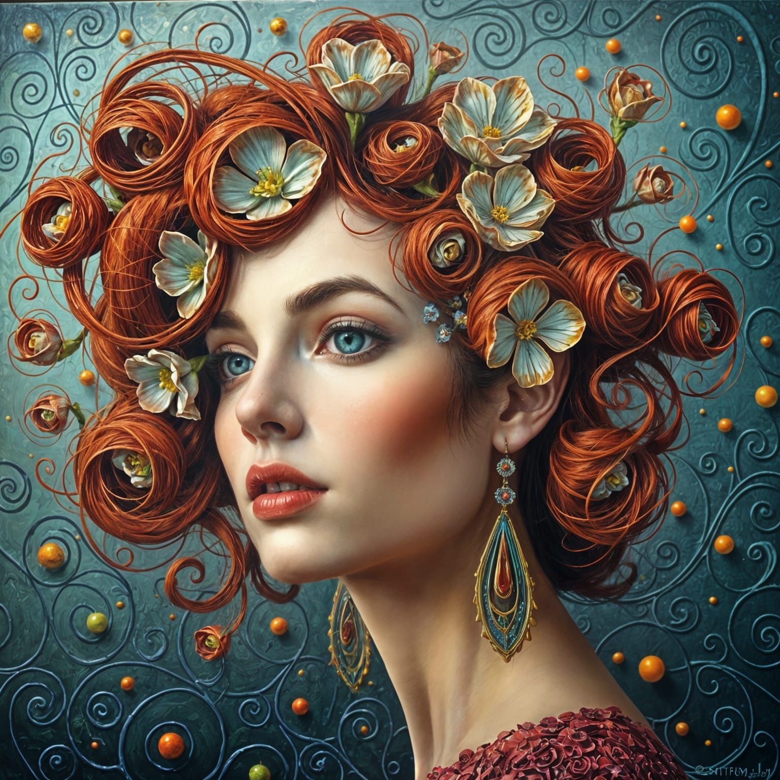 Surreal Portrait of a Woman in Chagall-Inspired Flowers and ...