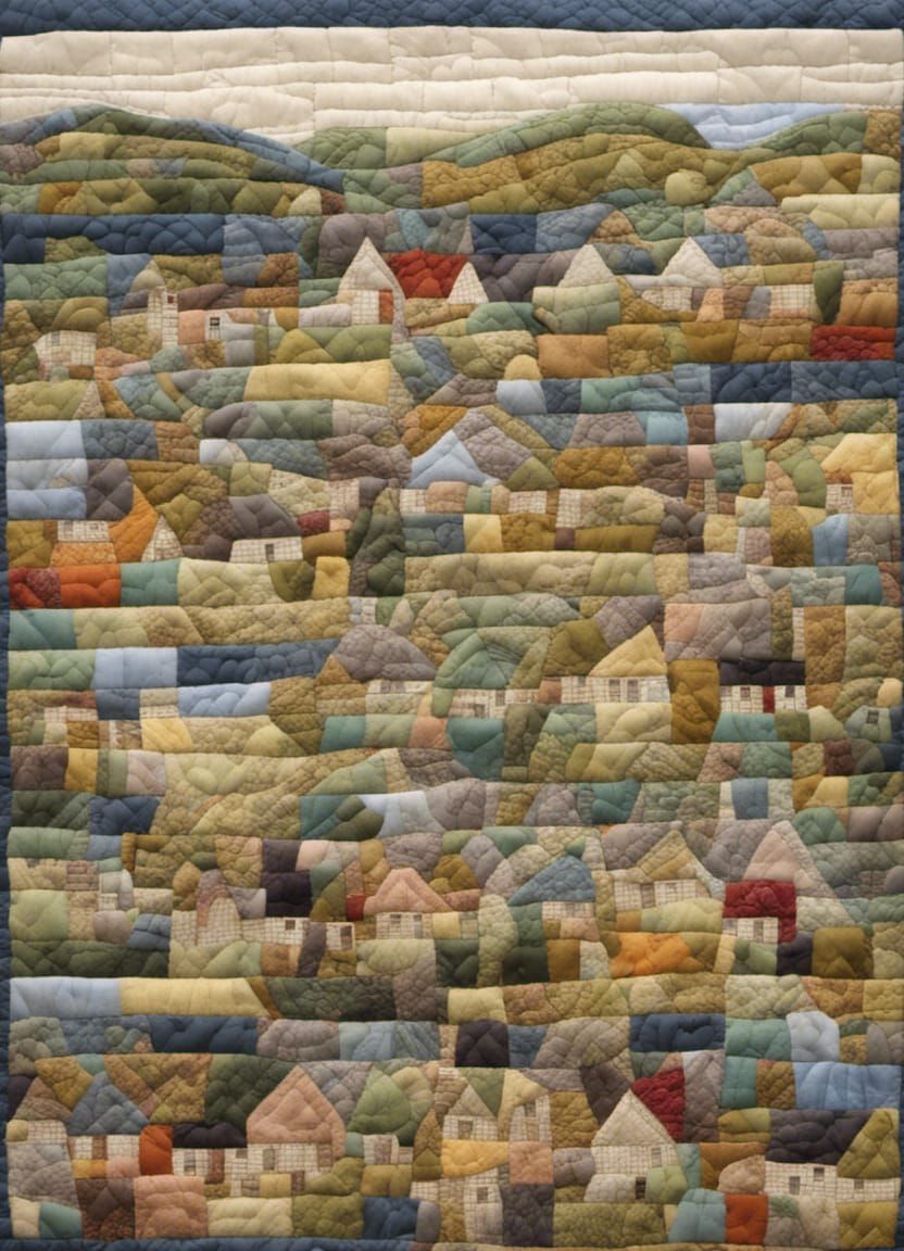 Cotswold Village Depicted in Patchwork Quilt