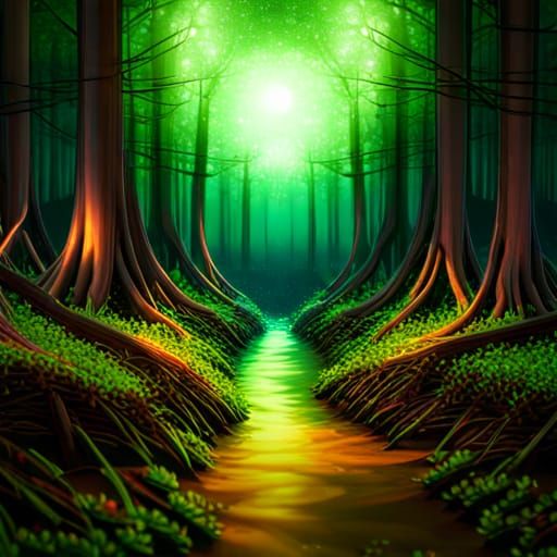 Enchanted Forest with Fairies and Bioluminescent Plants