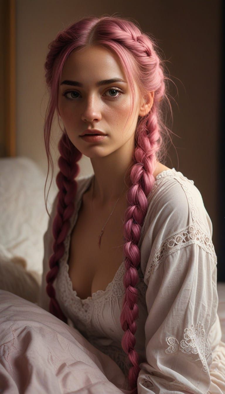 Young woman with pink hair