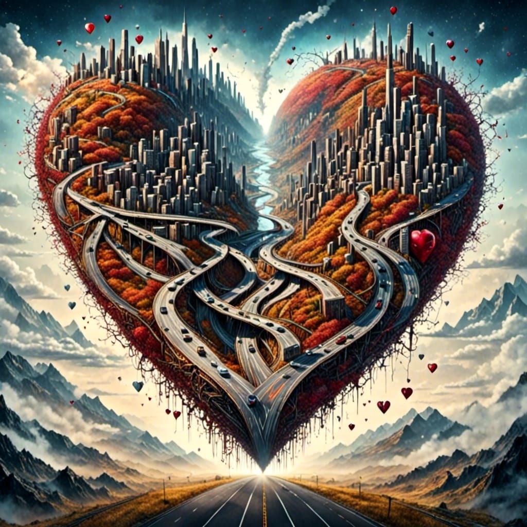 Roads Forming Love Heart: A Journey Concept