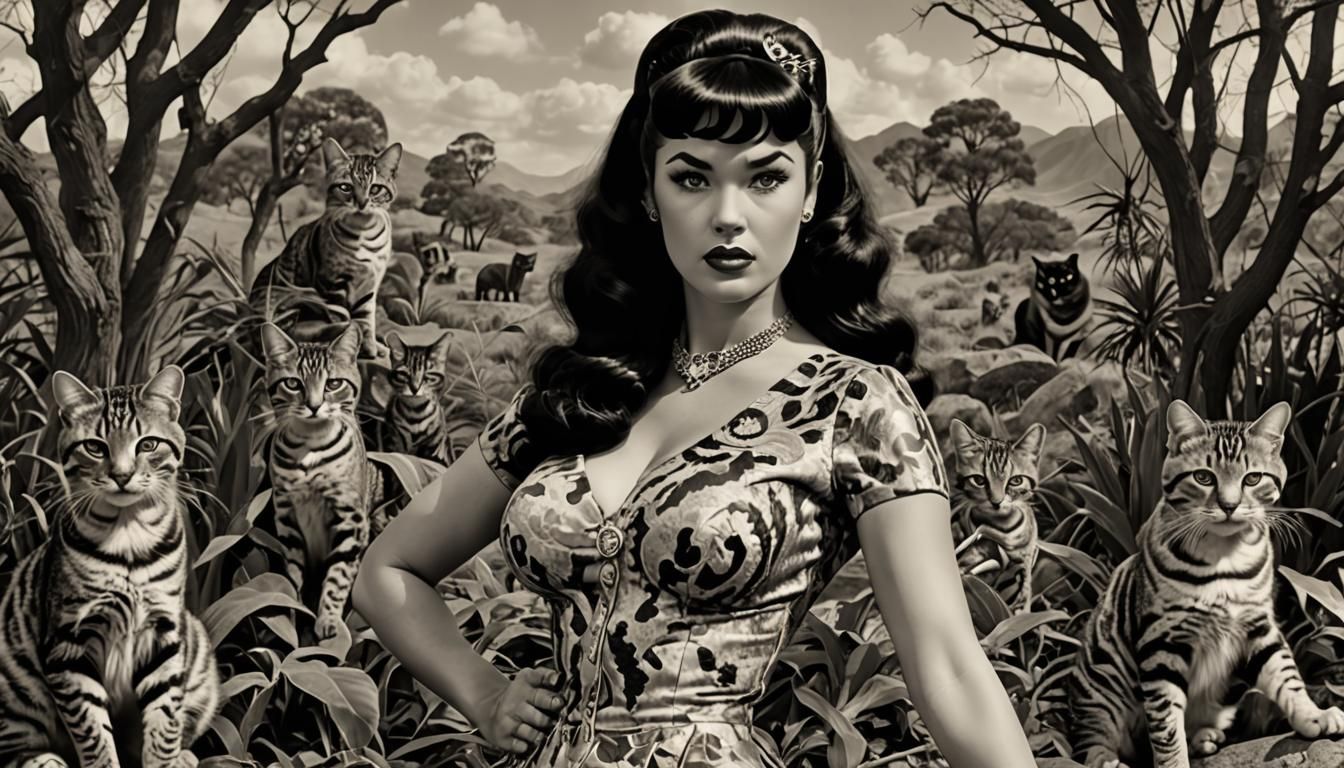 Surreal Portrait with Rockabilly and Cats